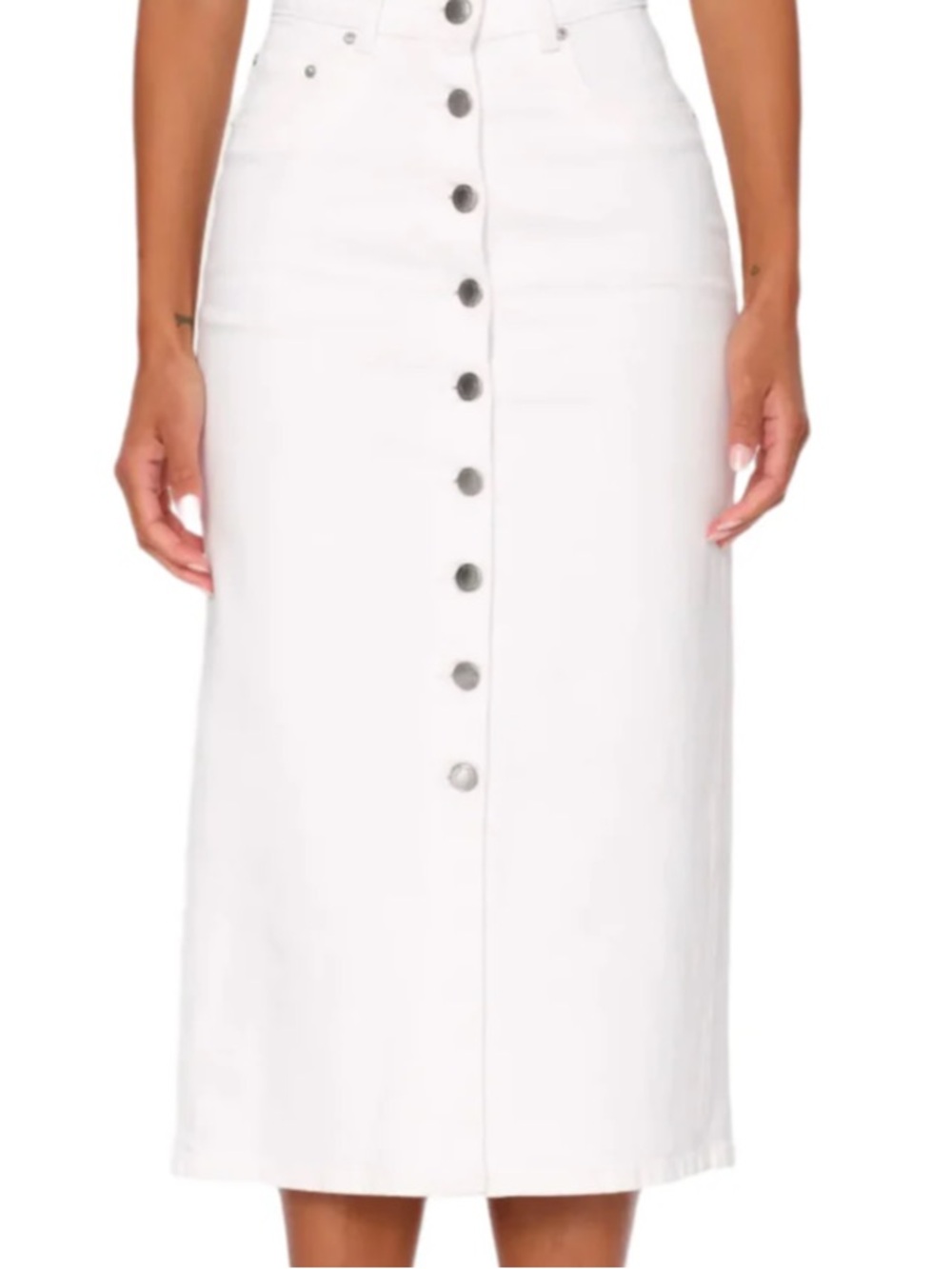 DL1961 White Button-Front Midi Denim Skirt